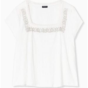 Torrid White Floral Square Neck Boho Peasant Top Cap Sleeve Blouse Shirt